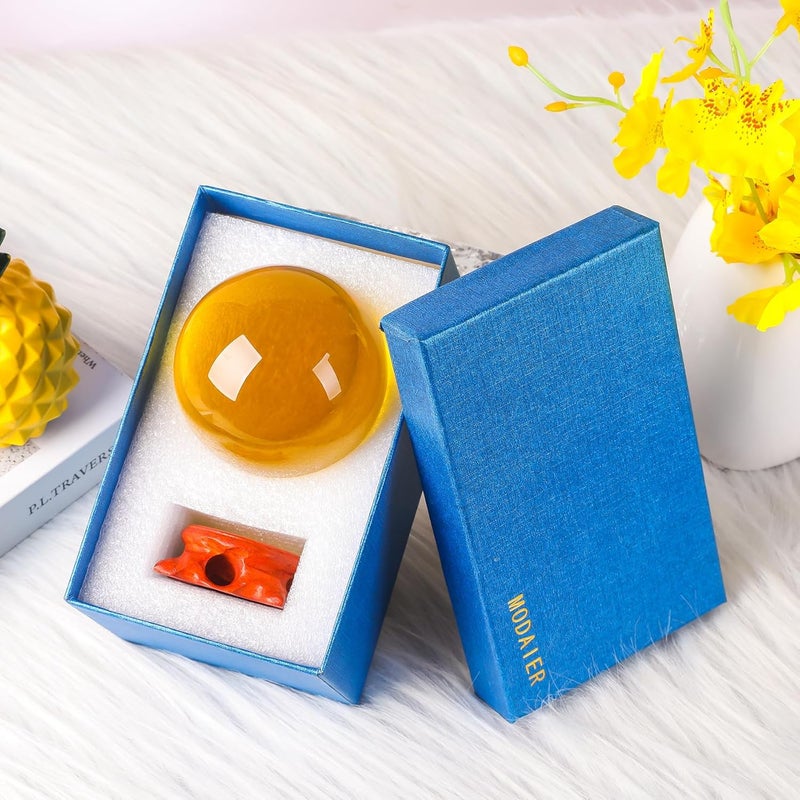Modaier Yellow Crystal Ball 80mm/3.1inch with Rose Wooden Stand and Gift Box for lensball Photography,Fortune Teller,Feng Shui, Witchcraft Decor,Scrying,Magic,Quartz Crystal Orb Prop Decorative Glass Sphere - Image 4
